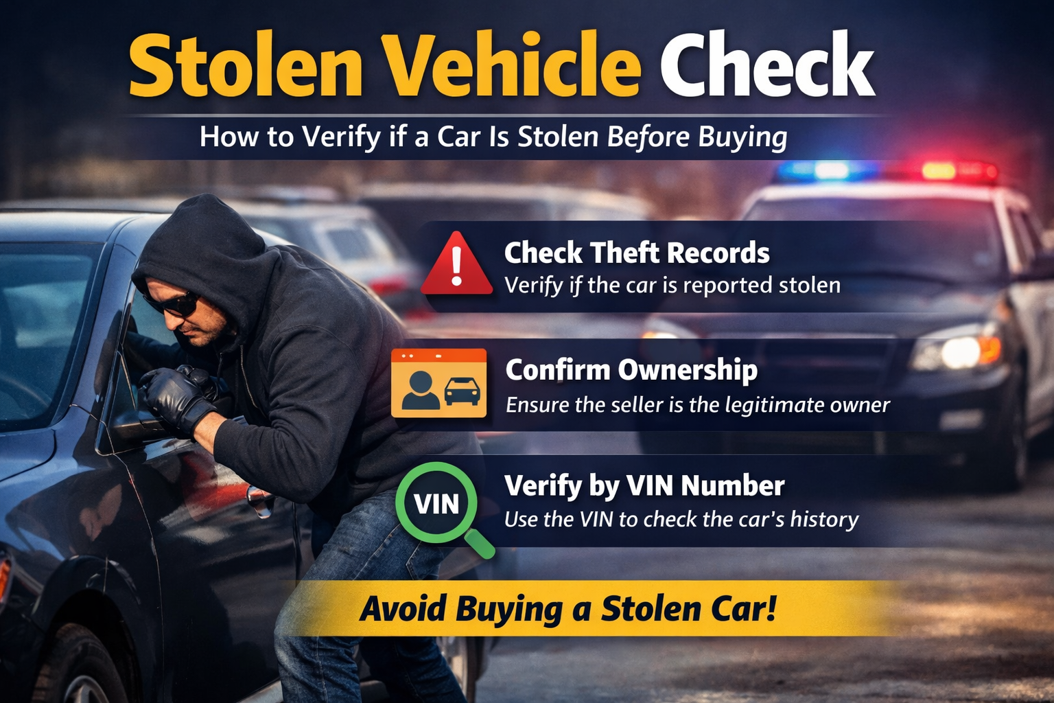 check if a car is stolen using VIN and vehicle history records