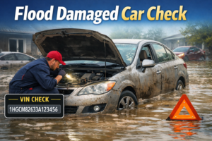 flood damaged car inspection showing water damage in a used vehicle