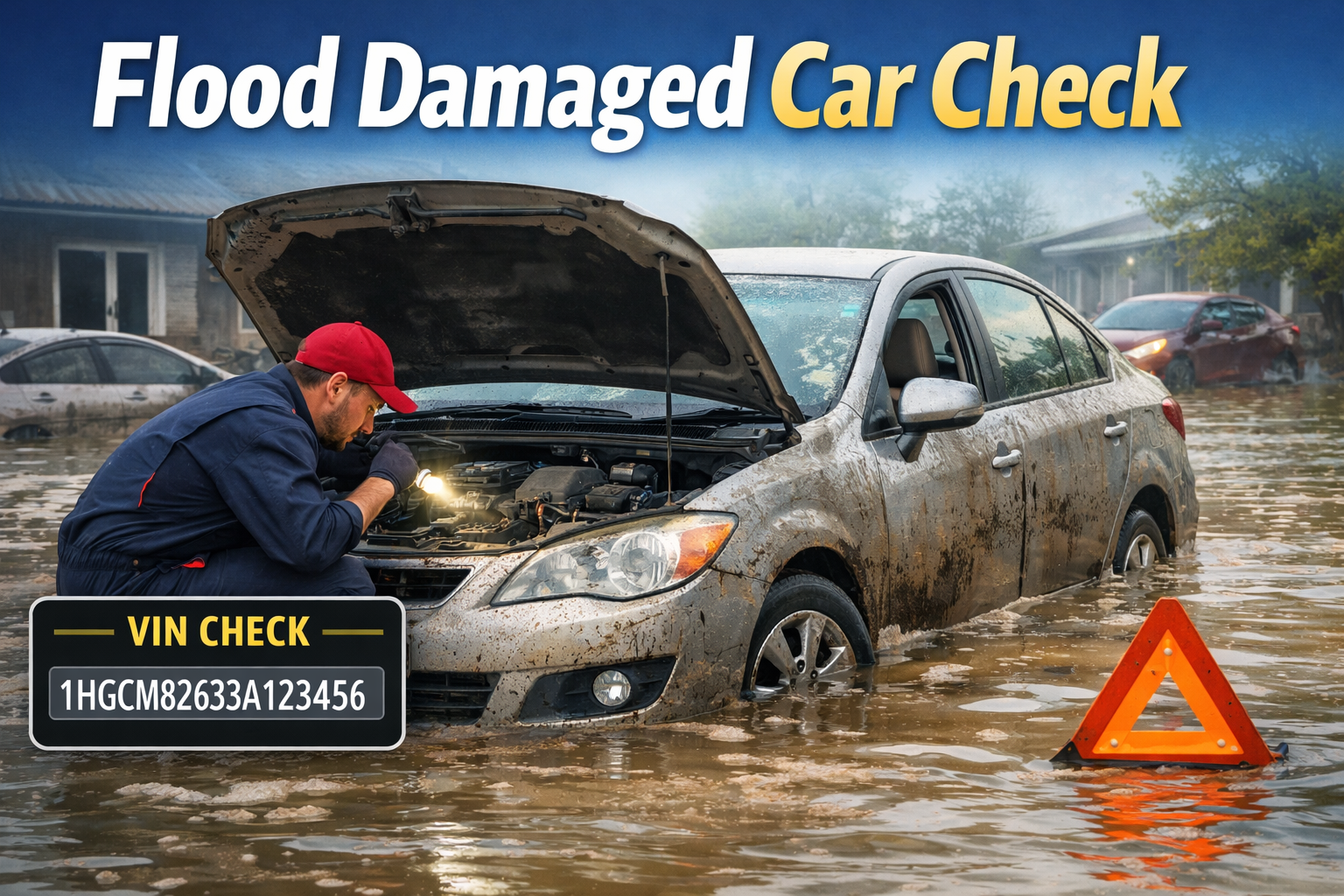 flood damaged car inspection showing water damage in a used vehicle
